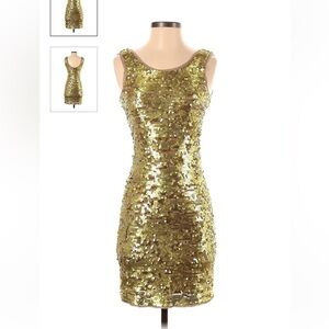 BCBG MAX AZRIA GOLD NINA SLEEVELESS SEQUINED DRESS- Taylor Swift Eras Tour